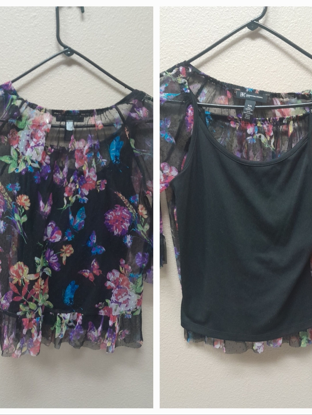 Women's Floral Ruched Elegant Mesh Blouse NWOT Size:P/M    INC